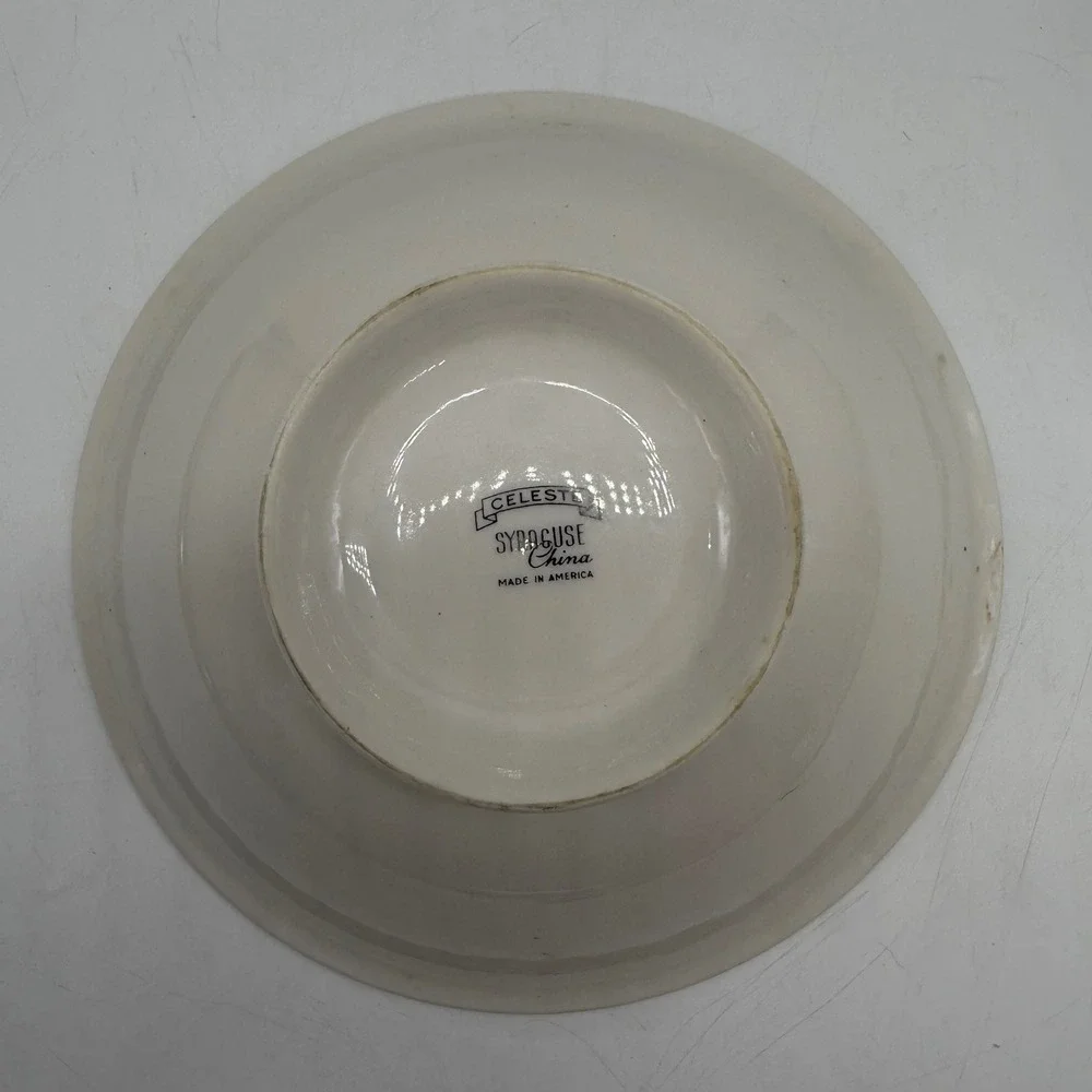 Syracuse China Celeste‎ Serving Bowl Blue Leaf Silver Trim Vintage Made in USA